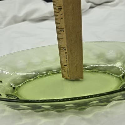 Vintage Indiana Glass Avocado Green Thumbprint Dish Oval MCM Relish Candy Sauce - Thumbnail 8