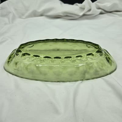Vintage Indiana Glass Avocado Green Thumbprint Dish Oval MCM Relish Candy Sauce - Thumbnail 3