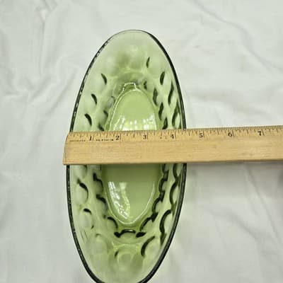 Vintage Indiana Glass Avocado Green Thumbprint Dish Oval MCM Relish Candy Sauce - Thumbnail 7