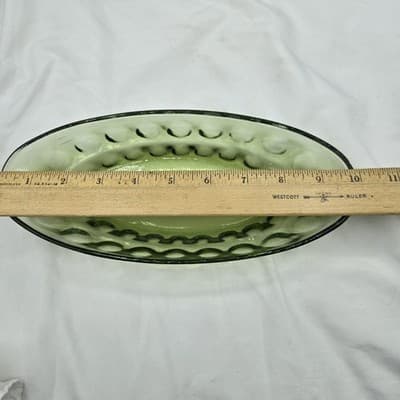 Vintage Indiana Glass Avocado Green Thumbprint Dish Oval MCM Relish Candy Sauce - Thumbnail 6