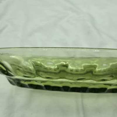 Vintage Indiana Glass Avocado Green Thumbprint Dish Oval MCM Relish Candy Sauce - Thumbnail 5