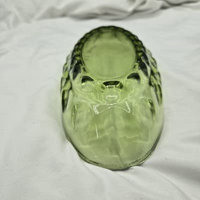 Vintage Indiana Glass Avocado Green Thumbprint Dish Oval MCM Relish Candy Sauce - Thumbnail 2