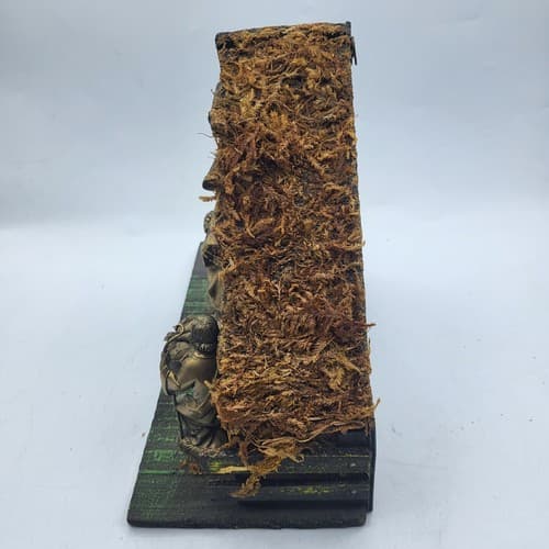 Vintage Fontanini Wooden Nativity Manager 5 Figurine Thatched Roof Rustic Italy - Thumbnail 5