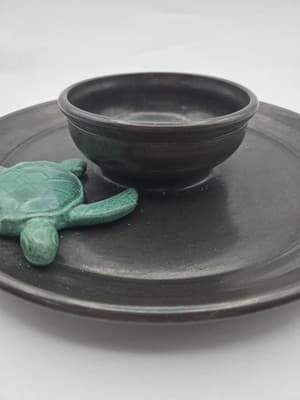 Handmade Sea Turtle Chip & Dip Dish Ceramic Black Green 3D Beach Unique Gift - Thumbnail 3