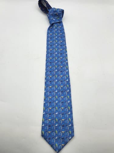 Tommy Hilfiger Mens Tie Blue Geometric Birds Imported Silk 56 x 3.75" USA NWOT - Thumbnail 9
