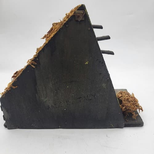 Vintage Fontanini Wooden Nativity Manager 5 Figurine Thatched Roof Rustic Italy - Thumbnail 4