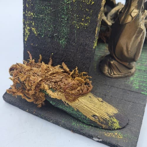 Vintage Fontanini Wooden Nativity Manager 5 Figurine Thatched Roof Rustic Italy - Thumbnail 11