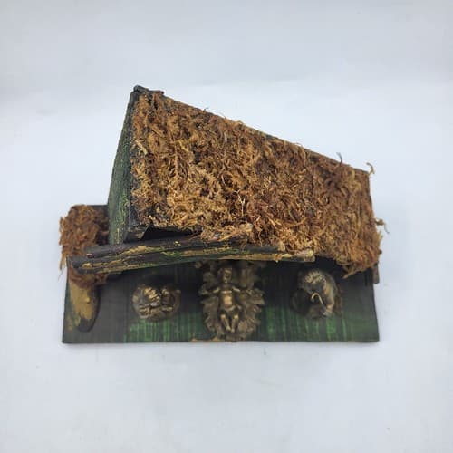 Vintage Fontanini Wooden Nativity Manager 5 Figurine Thatched Roof Rustic Italy - Thumbnail 2