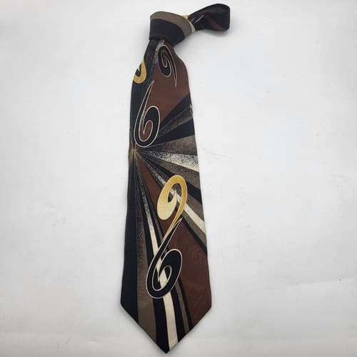 Vintage Zeidler & Zeidler Mens Tie Jazz Big Band Black Tan Musical Print Silk - Thumbnail 6