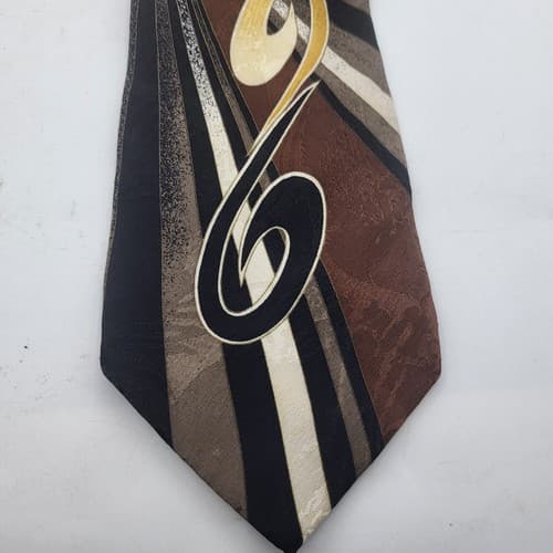 Vintage Zeidler & Zeidler Mens Tie Jazz Big Band Black Tan Musical Print Silk - Thumbnail 5