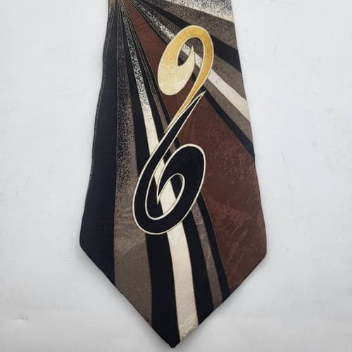 Vintage Zeidler & Zeidler Mens Tie Jazz Big Band Black Tan Musical Print Silk - Thumbnail 3