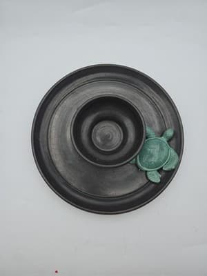 Handmade Sea Turtle Chip & Dip Dish Ceramic Black Green 3D Beach Unique Gift - Thumbnail 8
