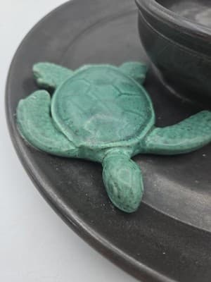 Handmade Sea Turtle Chip & Dip Dish Ceramic Black Green 3D Beach Unique Gift - Thumbnail 7