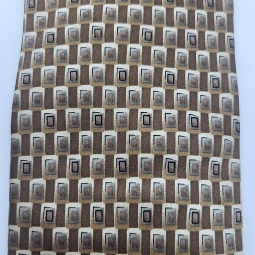 Stonehenge Mens Necktie Tan Cream Satin Geometric Print Modern Handmade New - Thumbnail 3