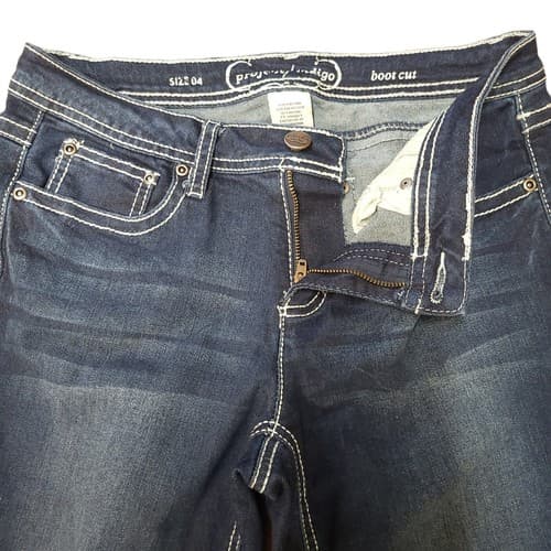 Project Indigo Womens Jeans Blue Denim 4 Bootcut Embroidered 5 Pockets Topstich - Thumbnail 3