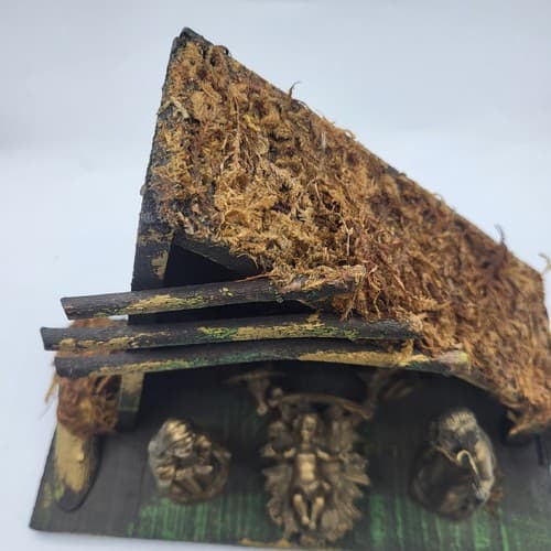 Vintage Fontanini Wooden Nativity Manager 5 Figurine Thatched Roof Rustic Italy - Thumbnail 12