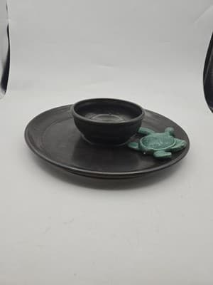 Handmade Sea Turtle Chip & Dip Dish Ceramic Black Green 3D Beach Unique Gift - Thumbnail 6