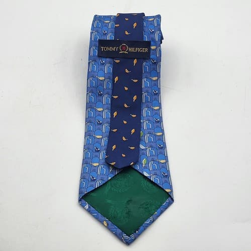 Tommy Hilfiger Mens Tie Blue Geometric Birds Imported Silk 56 x 3.75" USA NWOT - Thumbnail 4