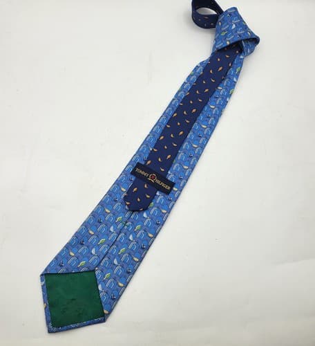 Tommy Hilfiger Mens Tie Blue Geometric Birds Imported Silk 56 x 3.75" USA NWOT - Thumbnail 7