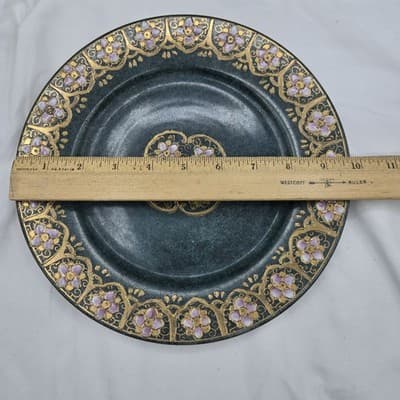 VTG TOYO Decorative Plate Green Handpainted Pink Gold Flowers Japanese Ornate - Thumbnail 14