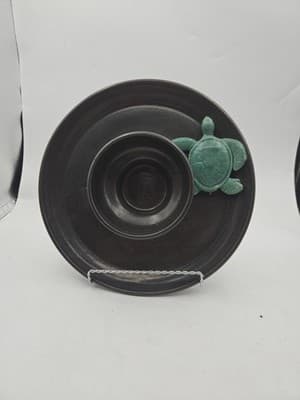 Handmade Sea Turtle Chip & Dip Dish Ceramic Black Green 3D Beach Unique Gift - Thumbnail 13