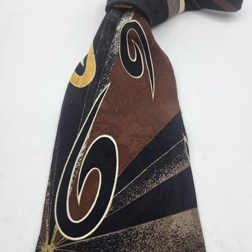 Vintage Zeidler & Zeidler Mens Tie Jazz Big Band Black Tan Musical Print Silk - Thumbnail 2