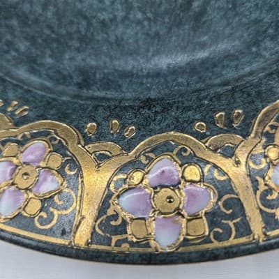 VTG TOYO Decorative Plate Green Handpainted Pink Gold Flowers Japanese Ornate - Thumbnail 5