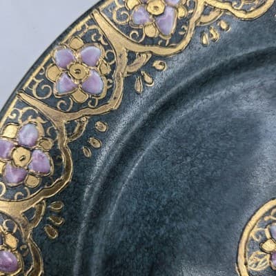 VTG TOYO Decorative Plate Green Handpainted Pink Gold Flowers Japanese Ornate - Thumbnail 8
