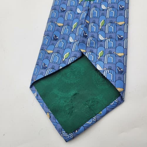 Tommy Hilfiger Mens Tie Blue Geometric Birds Imported Silk 56 x 3.75" USA NWOT - Thumbnail 6