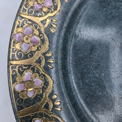 VTG TOYO Decorative Plate Green Handpainted Pink Gold Flowers Japanese Ornate - Thumbnail 9