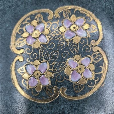 VTG TOYO Decorative Plate Green Handpainted Pink Gold Flowers Japanese Ornate - Thumbnail 3