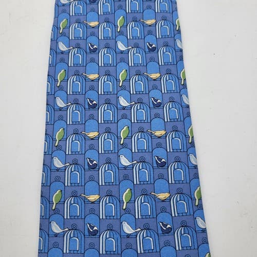 Tommy Hilfiger Mens Tie Blue Geometric Birds Imported Silk 56 x 3.75" USA NWOT - Thumbnail 8