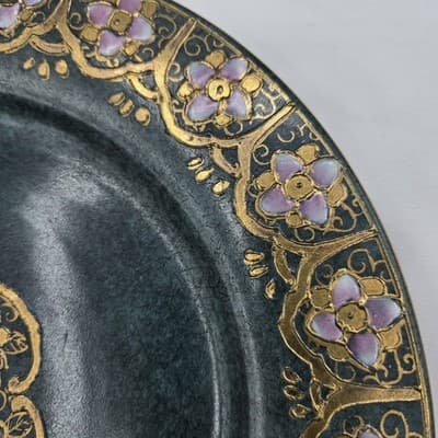 VTG TOYO Decorative Plate Green Handpainted Pink Gold Flowers Japanese Ornate - Thumbnail 6