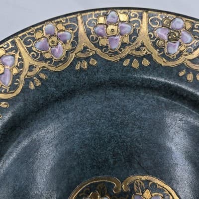 VTG TOYO Decorative Plate Green Handpainted Pink Gold Flowers Japanese Ornate - Thumbnail 7