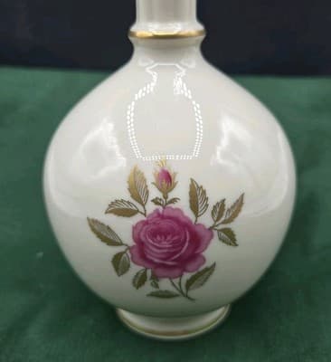 Vintage Lenox Roselyn Bud Vase 24k Gold Trim Pink Rose Handpainted USA EUC - Thumbnail 2