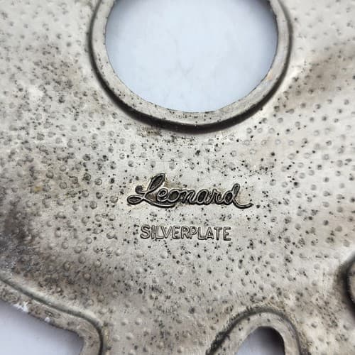 Leonard Silverplate Owl Trivet Large Rubber Feet MCM Made in Italy Big Eyes - Thumbnail 3