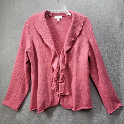 Charter Club Womens Sweater 1X Wool Pink Cardigan Ruffles Hook & Eye - Thumbnail 5