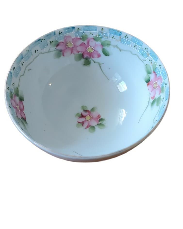 Vintage Japanese 3-Footed Trinket Dish Bowl Handpainted Pink Flowers Feminine - Thumbnail 4