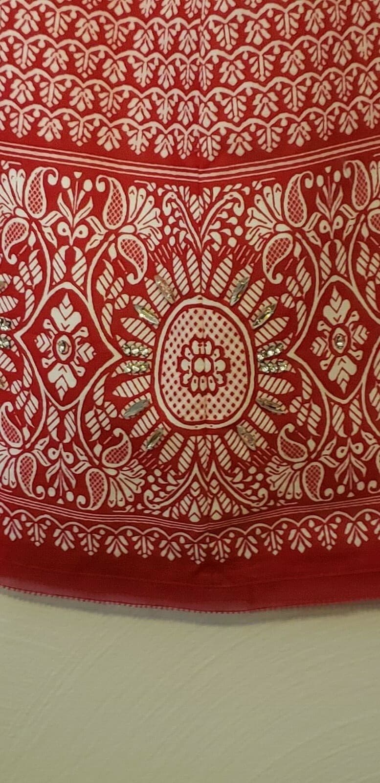 Elie Tahari Womens Skirt Red S Cotton Lined Paisley Rhinestones A Line Boho - Thumbnail 2