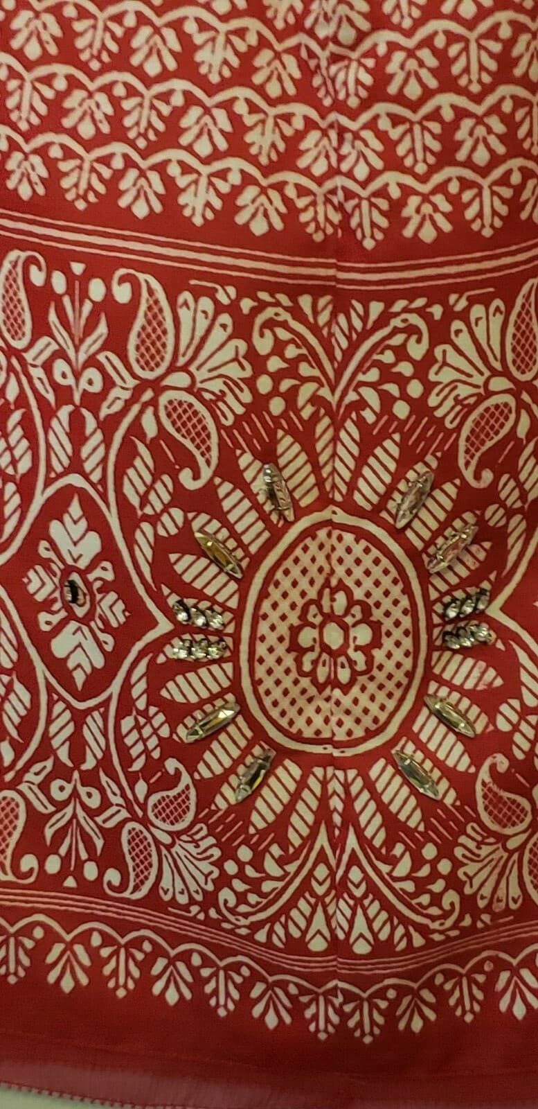 Elie Tahari Womens Skirt Red S Cotton Lined Paisley Rhinestones A Line Boho - Thumbnail 6
