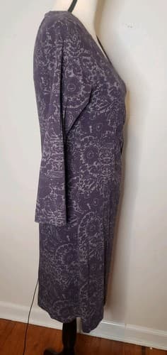 Soft Surroundings Women Dress PXS Wrap Plum Cotton Blend V-Neck Paisley Comfort - Thumbnail 3