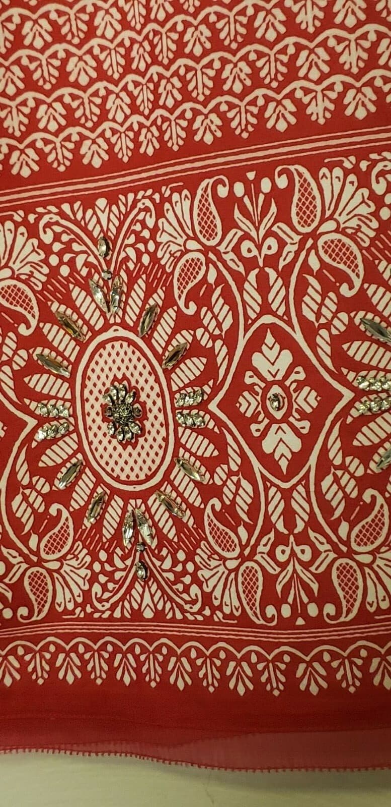 Elie Tahari Womens Skirt Red S Cotton Lined Paisley Rhinestones A Line Boho - Thumbnail 3