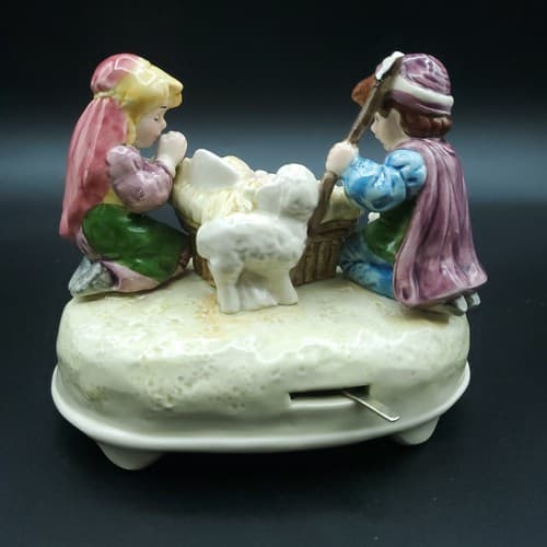 Christmas Otagiri Nativity Music Box Silent Night Frazier Collection Porcelain - Thumbnail 2