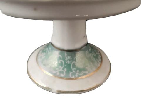 Vintage Japan Pedestal Candy Dish Reticulated Violets HP dusty blue 24k gold - Thumbnail 6