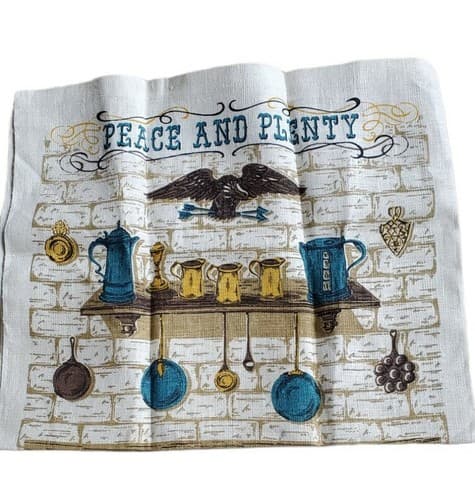 Vintage 1972 Linen Colonial Calender USA Peace and Plenty. NWOT Teal Brown - Thumbnail 3