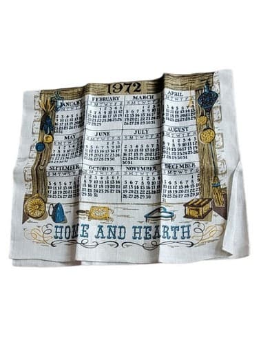 Vintage 1972 Linen Colonial Calender USA Peace and Plenty. NWOT Teal Brown - Thumbnail 2