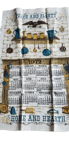 Vintage 1972 Linen Colonial Calender USA Peace and Plenty. NWOT Teal Brown - Thumbnail 4