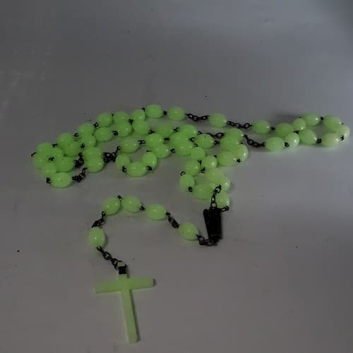 Rosary Beads Large Oval Glow in the Dark 30” Drop White Green Vibrant Vintage - Thumbnail 11