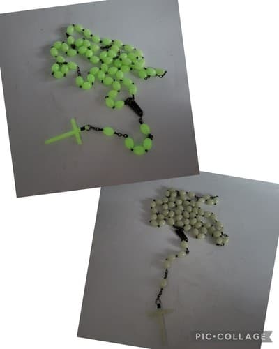 Rosary Beads Large Oval Glow in the Dark 30” Drop White Green Vibrant Vintage - Thumbnail 10