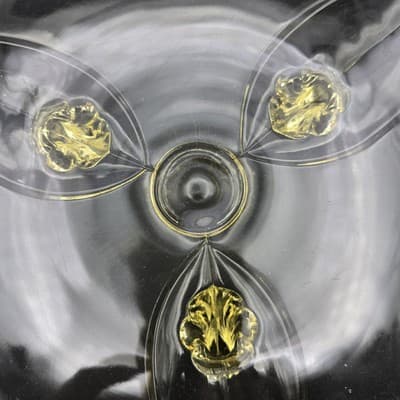 Vintage Lancaster Elegant Glass Three Footed Cake Serving Plate Yellow Scalloped - Thumbnail 6